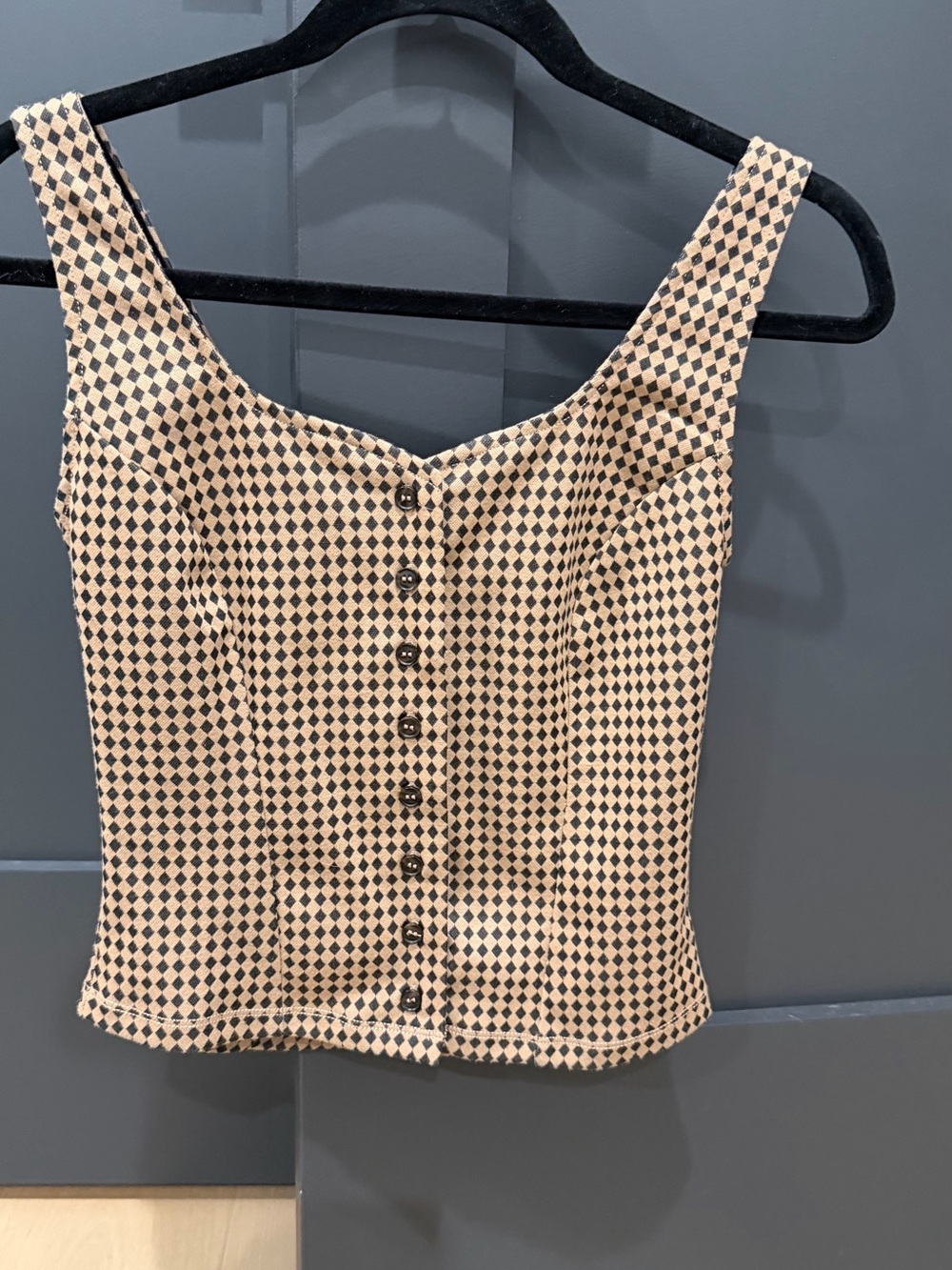 Anthropologie Black and Cream Checkered Button-Front Cami